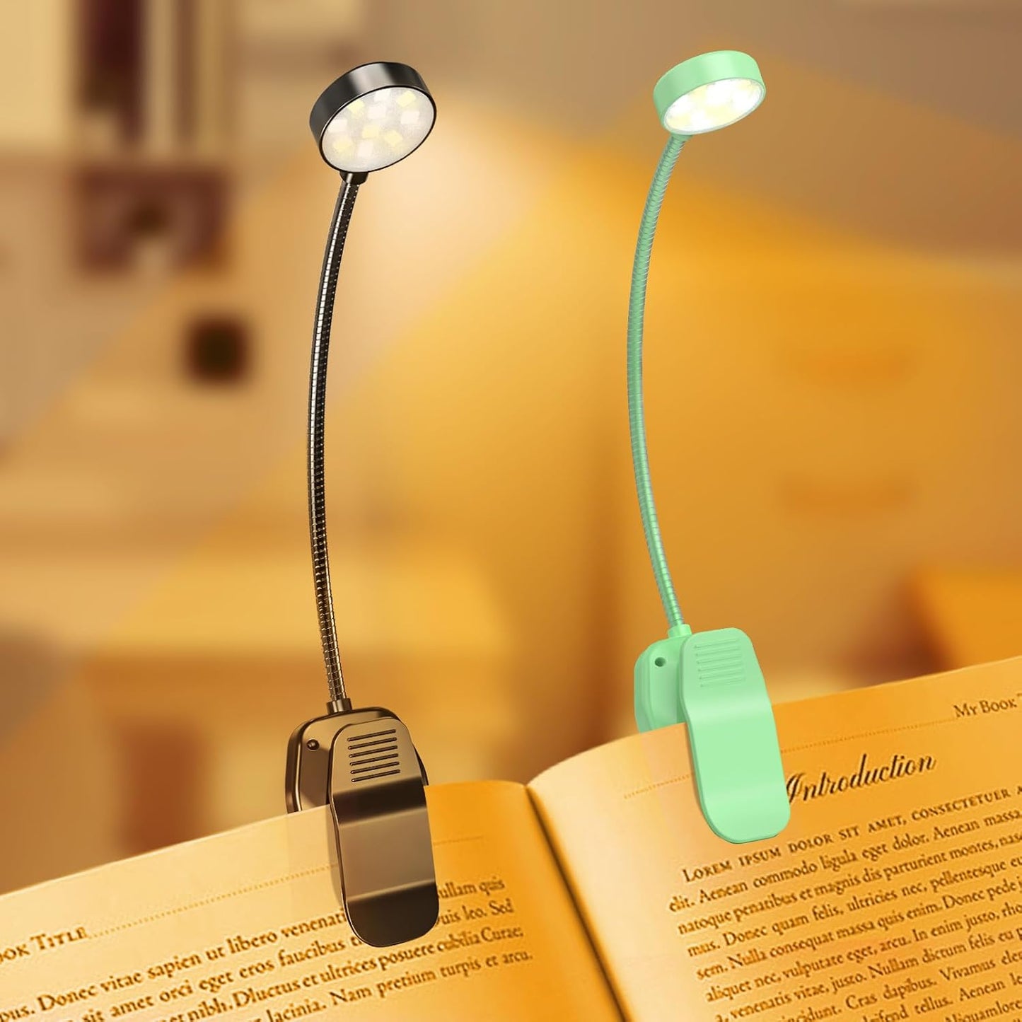 KTEBO 2 Pack Rechargeable Book Light Clip-On Reading Light for Books in Bed | 9 eye-friendly modes from 3 color temperatures and 3 brightness, USB-C up to 30 hrs - Black & Black