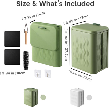 Magnetic Lint Bin for Laundry Room, 3.2 Gallon Extra Large Foldable Lint Trash Can with Lid and Dryer Lint Brush, Wall Mounted Lint Holder for Dryer Sheets, Laundry Organization, White