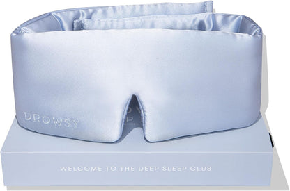 DROWSY Silk Sleep Mask - Face-Hugging, Padded Cocoon for Luxury Sleep in Total Darkness - 100% Pure Mulberry Silk, Skin-Hydrating & Adjustable (Midnight Blue)