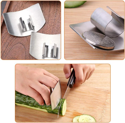 2 Pcs Finger Guard for Cutting aid, Kitchen Tool, Stainless Steel Knife Protector, Adjustable Hand Protect Fingers, Avoid Hurting, Slicing and Chopping, Silver