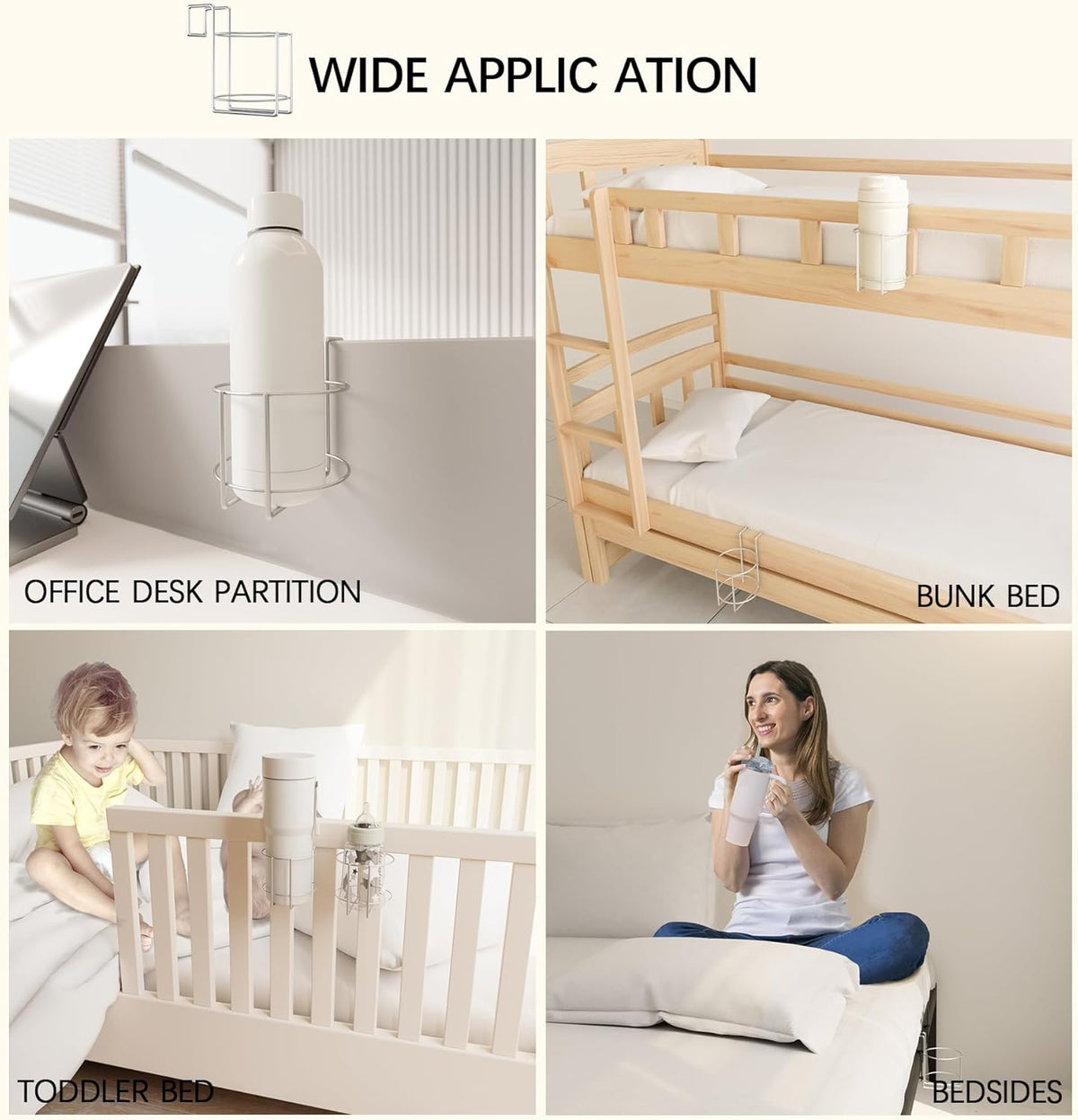 Cup Holder for Bed (Diameter: 3.3IN) Drink Holder Water Bottle/Glass Organizer for Wood Dorm Room Bunk Bed Crib, Metal Toddle Bed,Loft Bedside, Headbed, Car,Office Desk Partition