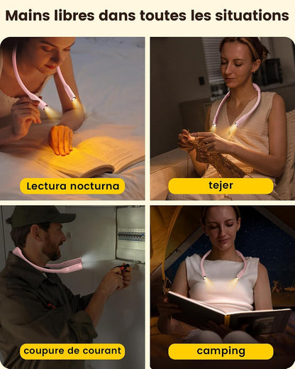 Glocusent Neck Book Light, Rechargeable Neck Lights for Crafts Reading | 1200mAh, Hands Free, 5 Colors, 5 Brightness, Lightweight, Book Lovers Gifts, Ergonomic, Bendable, Knitting, Repairing, Reader