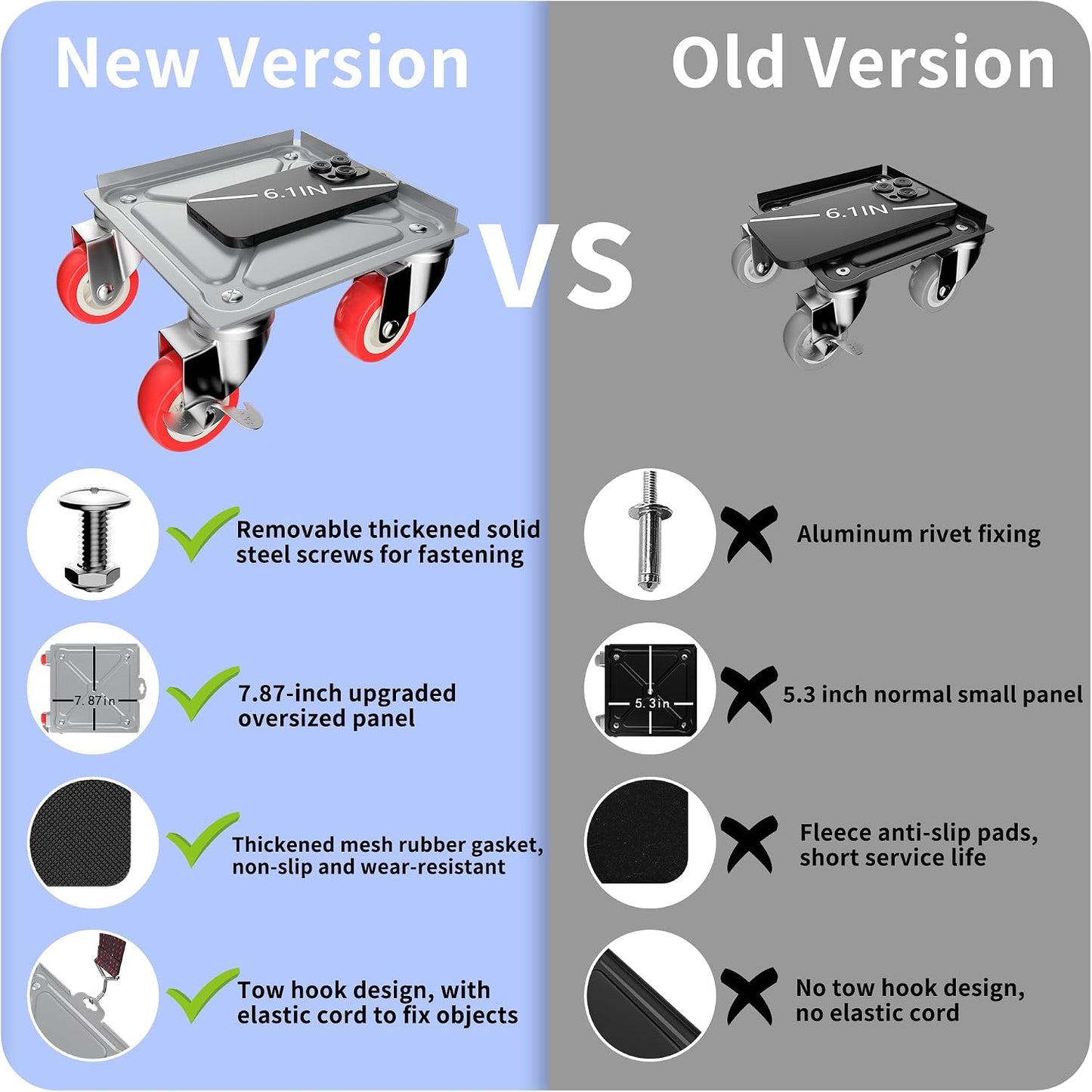 MYUEA Furniture Dolly,Furniture Movers with 5 Wheels,Carbon Steel Panel Heavy Duty Dolly,Maximum Load 3474 LBS,Furniture Lifter with 5 360° Rotatable Rubber Universal Wheels(Silver,6.89x6.9 in)