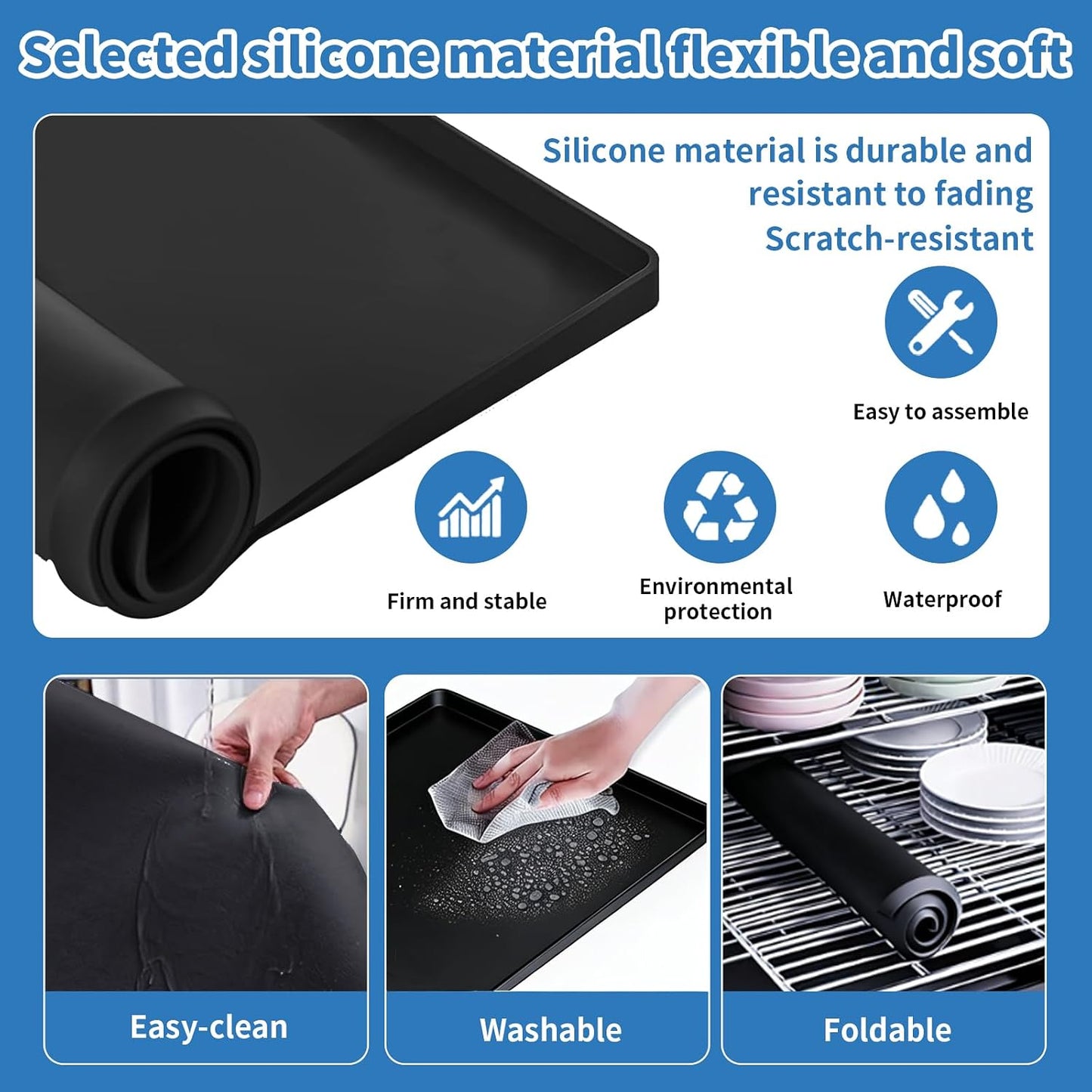 Washing Machine Drain Pan Silicone mat 27"x27" with 0.79" Raised Edges, Leak-Proof Silicone Mat, Non-Slip Waterproof Floor Protector for Washer Dryer (Grey)