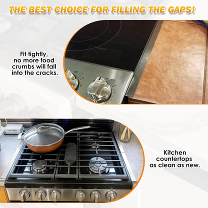 Stove Gap Covers Stainless Steel, Stove Gap Filler Between Stove and Counter, Stove Gap Guards and Range Trim Kit, Easy Retractable Length 13.8" to 27.6", Width 1", Heat-Resistant Stove Guard (2 Pack)