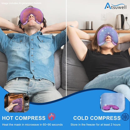 Atsuwell Sinus Mask Microwavable, Heated Eye Masks for Dry Eyes, Pink | Sinus Relief Mask, Warm Cold Compress for Face Eye Fatigue, Unscented Flaxseed Moist Heat, Weighted Eye Mask for Sleeping