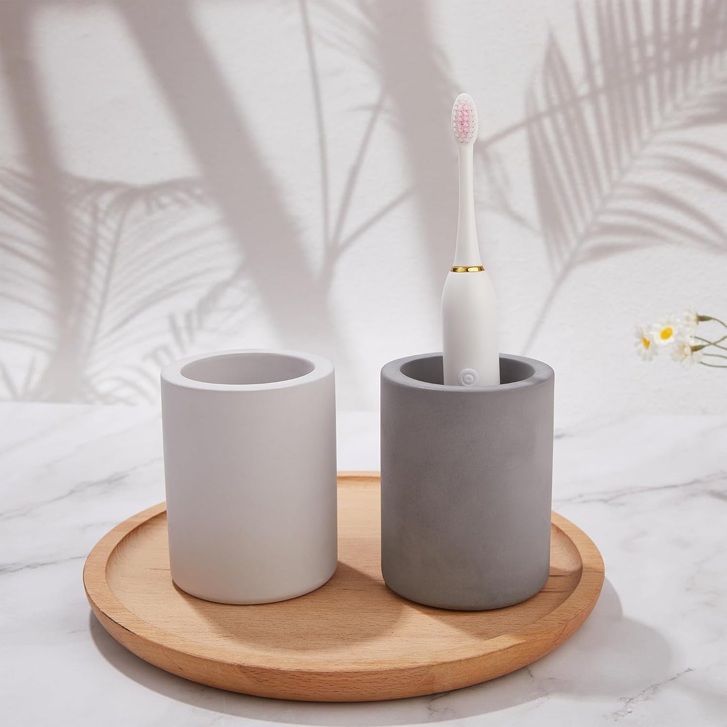 Drying Stone Toothbrush Holder, Diatomite Toothbrush Holders for Bathroom Counter, Quick Drying Electric Toothbrush and Toothpaste Holder Bathroom Organizer, Marble White