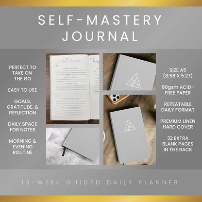 Self-Mastery Journal for Men with Prompts - 13 Week Guided Gratitude Journal - 5 Minute Journal - Reflection Manifestation Journals for Mindfulness - Self Care Journal - Goal Journal for Women & Men