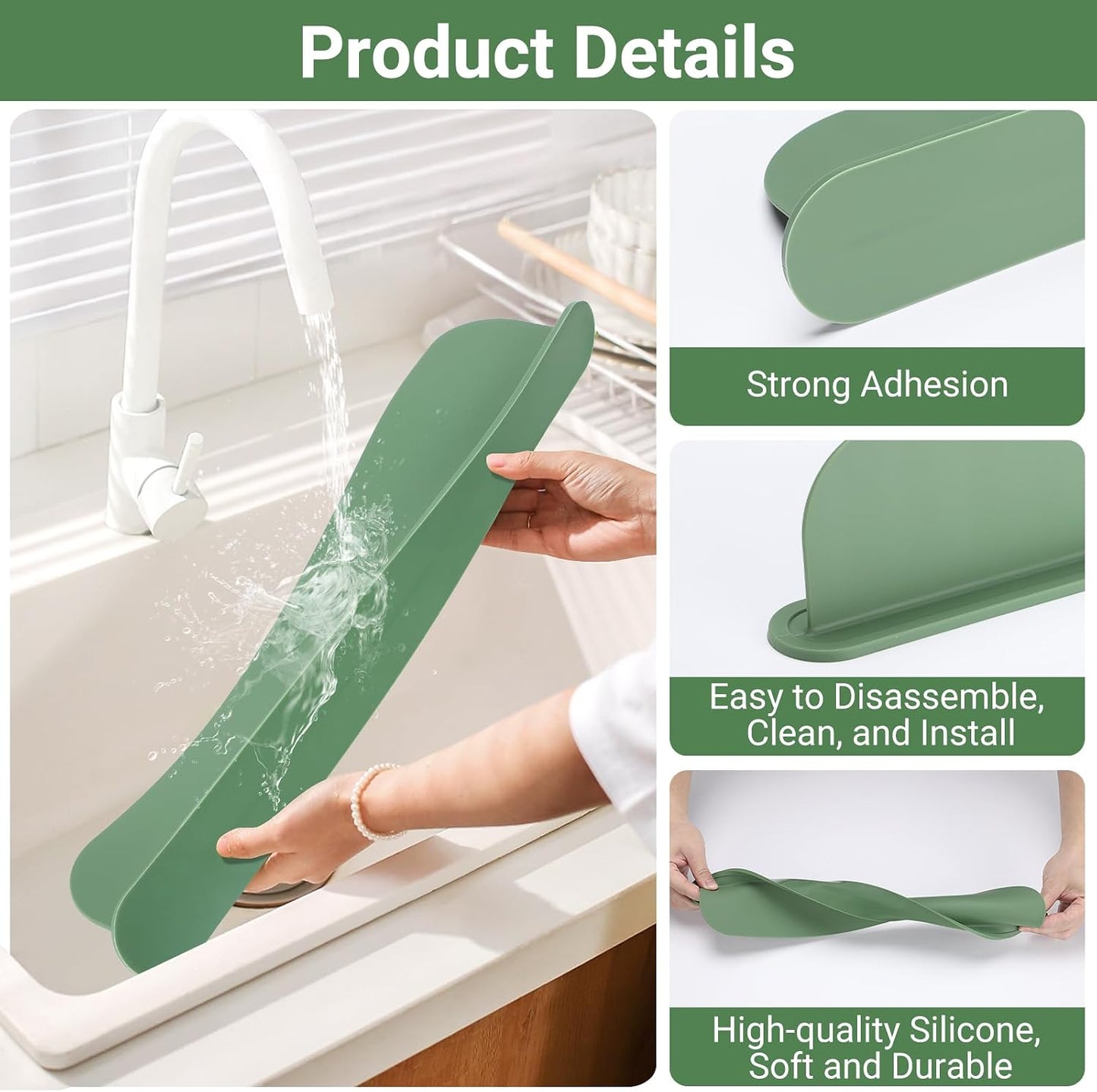 19.3 inch Silicone Sink Splash Guard, Splash Guard for Kitchen Sink Area, Backsplash Protector for Kitchen Countertop & Bathroom Bathtub with Non-Slip Strong Suction, White