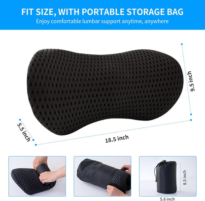 Lumbar Pillow, Memory Foam Lumbar Support Pillow for Office Chair and Car Seat, Ergonomic Streamline Back Pillow for Lower Back Pain Relief, Back Support Pillow for Sitting, Driving, Traveling