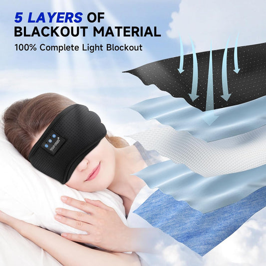 TOPOINT Sleep Mask Headphones Bluetooth Wireless 5.4, Breathable Cotton Eye Mask for Sleeping Side Sleepers Travel Music Headsets with Microphone Handsfree Men Women