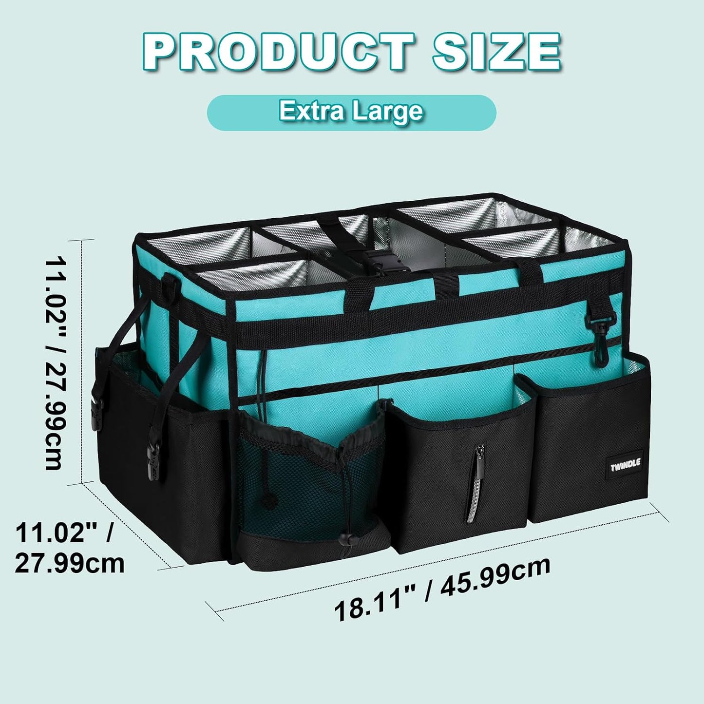 Extra Large Cleaning Caddy Bag with Built-In Support Board, Cleaning Tote Organizer with Removable Divider, Supply Carryall with Adjustable Shoulder Strap and Waist Belt for Cleaners & Housekeeper