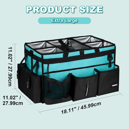Extra Large Cleaning Caddy Bag with Built-In Support Board, Cleaning Tote Organizer with Removable Divider, Supply Carryall with Adjustable Shoulder Strap and Waist Belt for Cleaners & Housekeeper