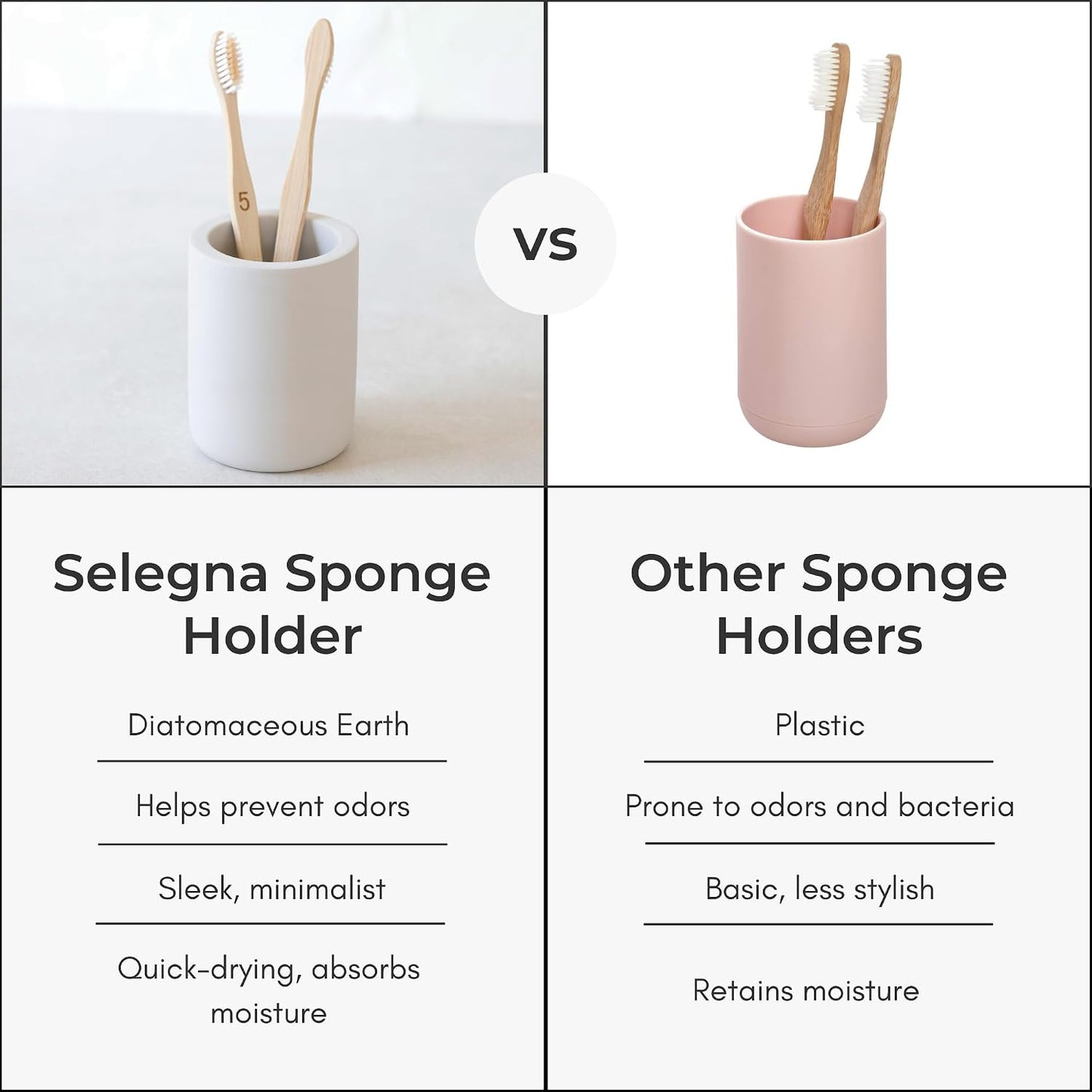 Diatomite Drying Stone Toothbrush Holder, Modern Ceramic-Look Countertop Cup with Drainage for Bathroom, Quick Drying Electric Toothbrush & Toothpaste Organizer, Stoneware Finish