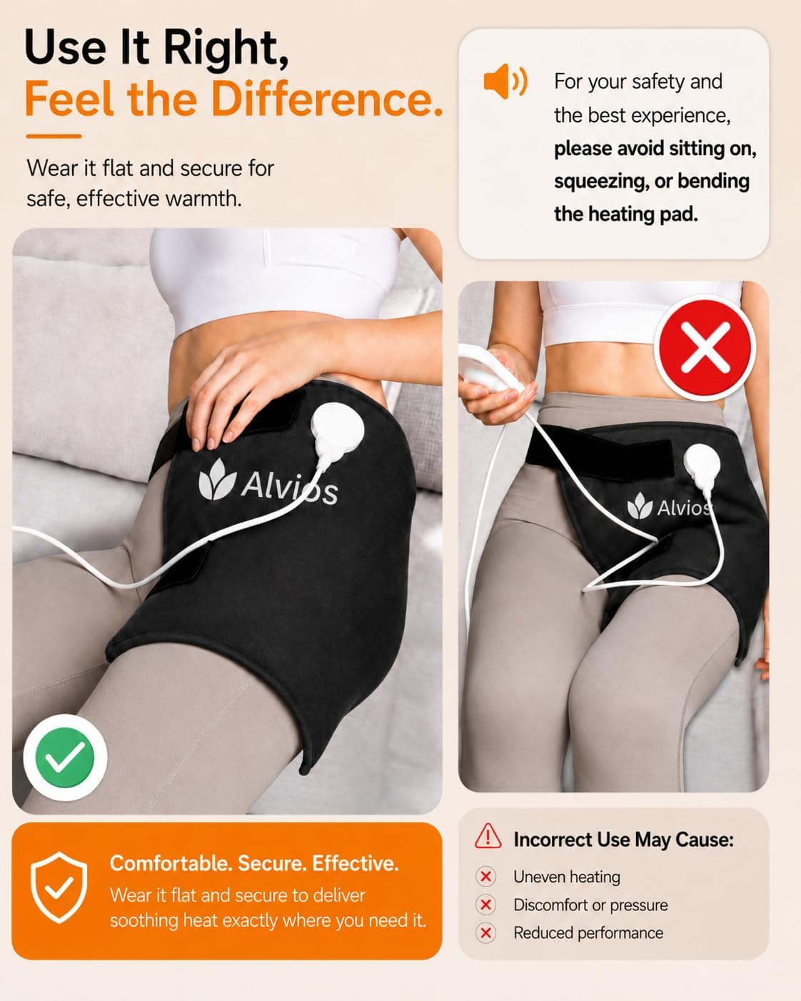 Hip Heating Pad for Hip Brace Sciatica Pain Relief, 16 x 14 in | Wearable Electric Hip Wrap with Adjustable Strap for Lower Back, Thigh & Buttock, 6 Heat Levels, 4 Auto-Off Timers