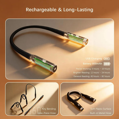 LED Neck Reading Light, 3-Color & 3-Brightness Adjustable Bendable Neck Light, USB Rechargeable Book Light for Reading in Bed, Knitting, Crochet, Camping, Working, Book Lovers Gifts (Black)