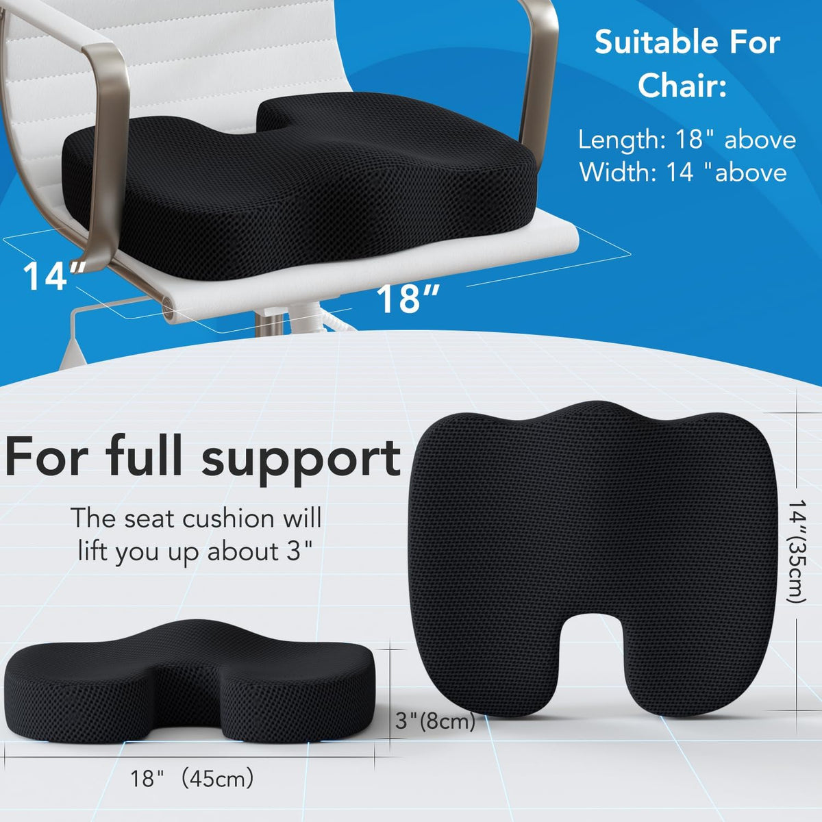 QUTOOL Seat Cushion and Lumbar Support Set for Office Chair – Supports Lower Back & Hips for Long Sitting Comfort, Helps Maintain a Comfortable Sitting Position, Ergonomic Memory Foam, Washable Cover