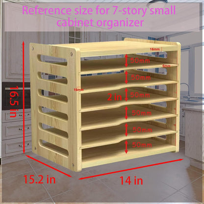 6 Tier Wood Cabinet Vertical Tray Dividers, 16.73in x14.13in x12.4in | Wooden Organizer For Sheets, for Cookie Sheet, Baking Trays, Cutting Board, Pans, for Organizing Cabinets, 5Y Warranty