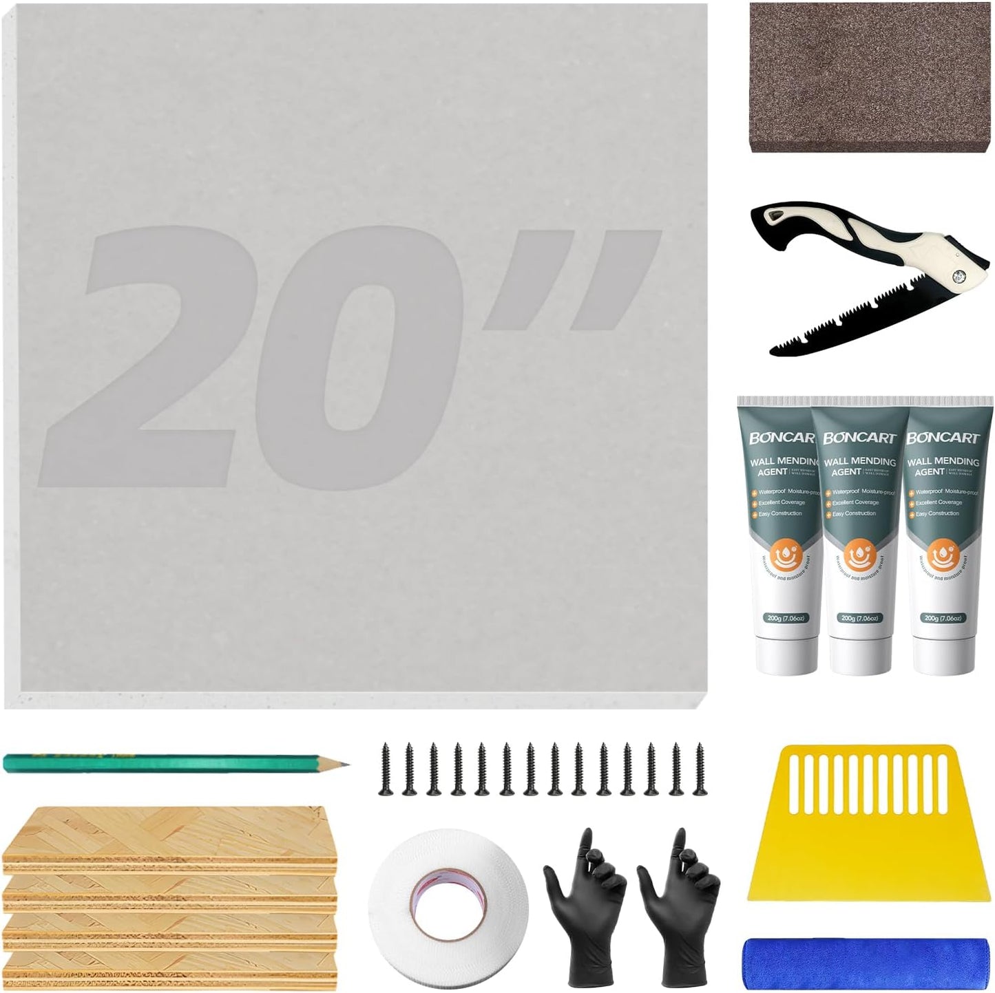Drywall Repair Kit,Drywall Repair Panel 12” x12“,Drywall Patch Kit Large Hole,Sheetrock Repair Kit,Wall Surface Large Hole Fill Quick and Easy Solution | Sheetrock Repair for Wall Surface. Quick Fill Damaged Areas. Includes Tools for Easy Application