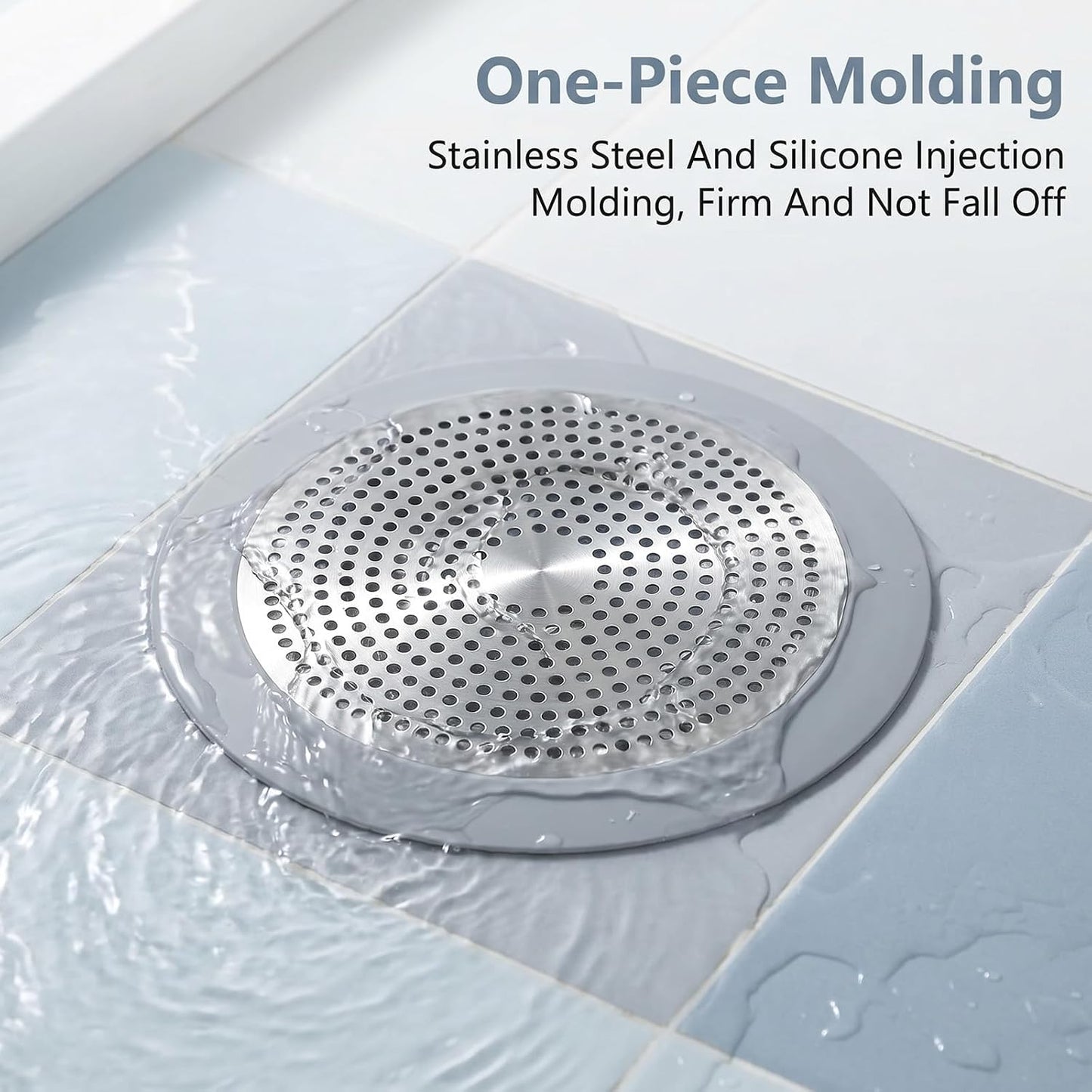 Flat Shower Drain Hair Catcher 5.7in Wide Round Hairs Stopper | Shower Drain Cover Sink Protector Filter for Showers Bathroom Pet Owners Homeowners Renters Stainless Steel & Silicone
