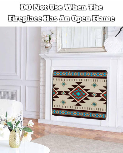 Brown Blue Magnetic Fireplace Cover, Fireplace Draft Blocker, Green Southwest Ethnic Native American Boho Fireplaces Blanket for Heat Loss/Cold Air, Fireplaces Draft Stopper Cover for Inside 39''x32''