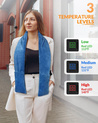 Electric Heated Scarf Pad Cordless 63'' Length Heating Soft Warmer with 10000mAh Rechargeable USB Power Bank, Adjustable 3 Heat Settings, Portable Wrap for Neck Brace and Shoulder, Black