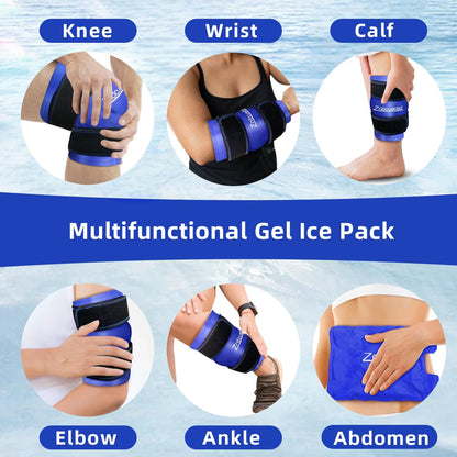 ZNÖCUETÖD Enhanced Knee Ice Pack Wrap for Pain Relief, Large Gel Ice Pack for Knee Leg Injuries Reusable with Cold Compression for Tendonitis, Arthritis, Swelling, Bruises, Surgery Recovery