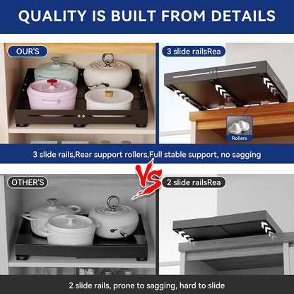 Pull out Cabinet Organizer, Full Metal Expandable Width (14.8"-20.8") & Depth (12.4"-17.7") Adjustable Slide out Drawers, No Drill Adhesive Roll out Shelves for Kitchen Pantry, White