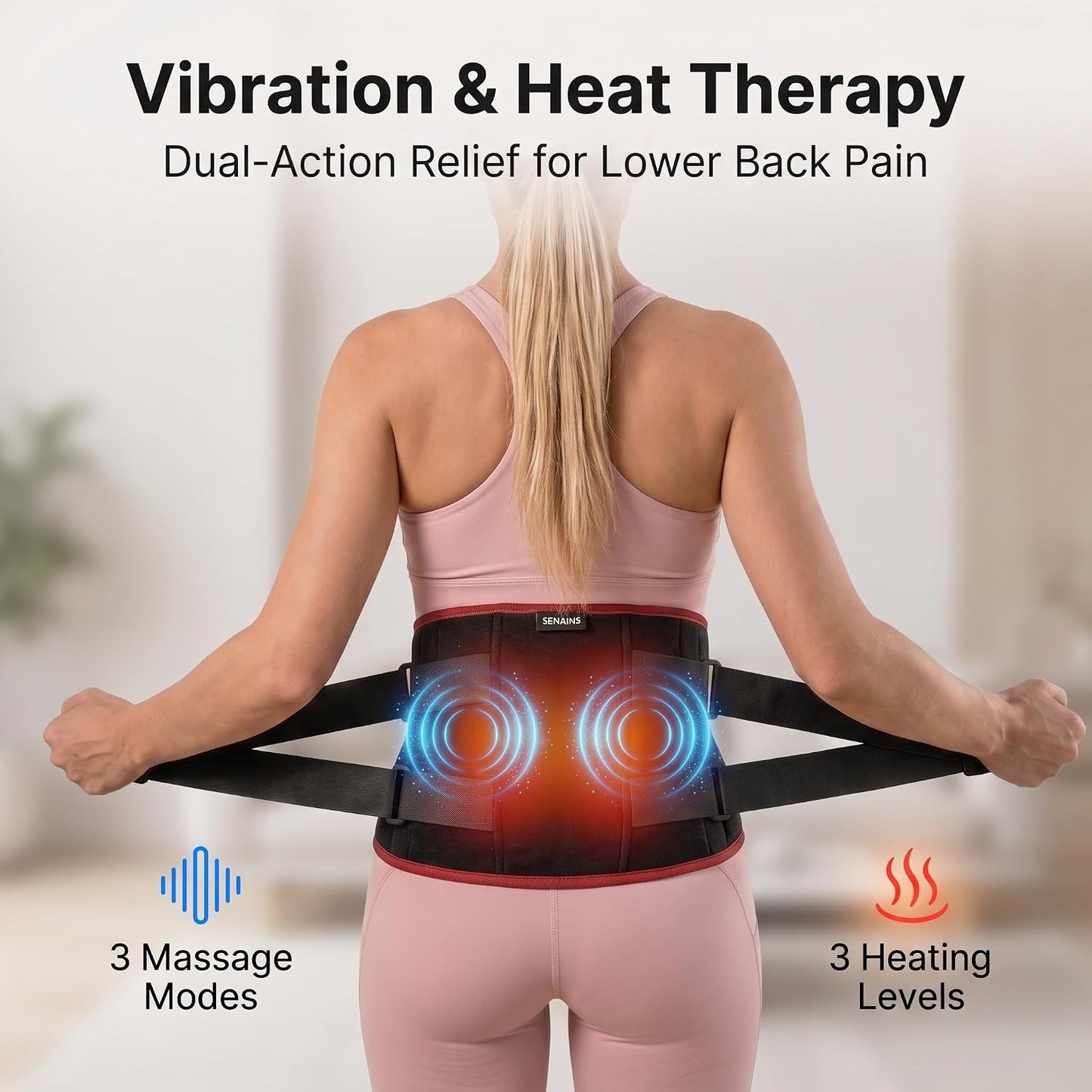 SENAINS 10000mAh Cordless Heating Pad for Back Pain Relief, 52" Lower Back Massager with 3 Heat 5 Vibration, Portable Wearable Heat Belt for Cramps, Gifts for Women Men Mom Dad