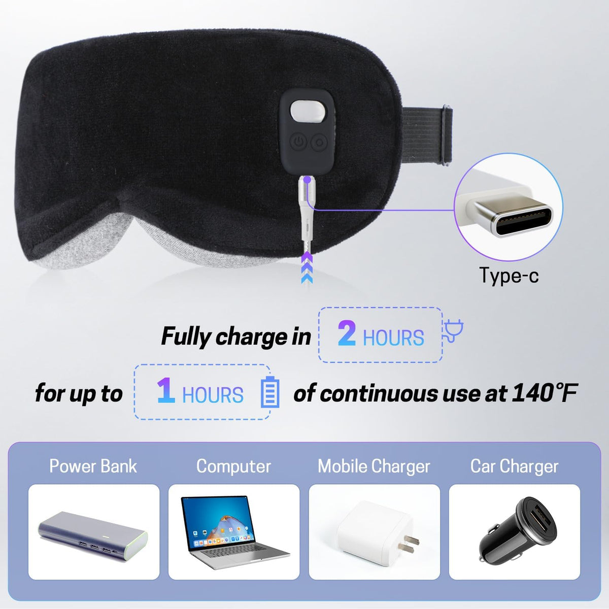 Aurya Heated Eye Mask for Dry Eyes, Cordless Warm Eye Mask with 3 Heat Levels & 4 Timer Settings for Blepharitis, Styes, Eye Relief, Rechargeable Wireless Heated Sleep Mask for Men Women, 9.25×4.13 IN