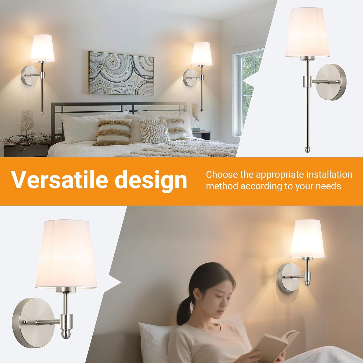 Nekhung Battery Operated Wall Sconce, Peel and Stick Sconces Set of 2