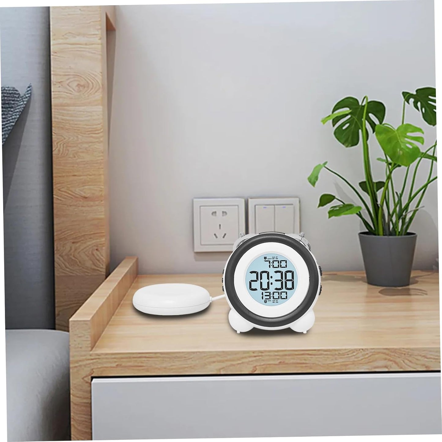 Vibrating Alarm Clock with Bed Shaker, Battery Operated Loud Alarm Clock for Heavy Sleepers with Dimmer, Snooze and Date Display, White