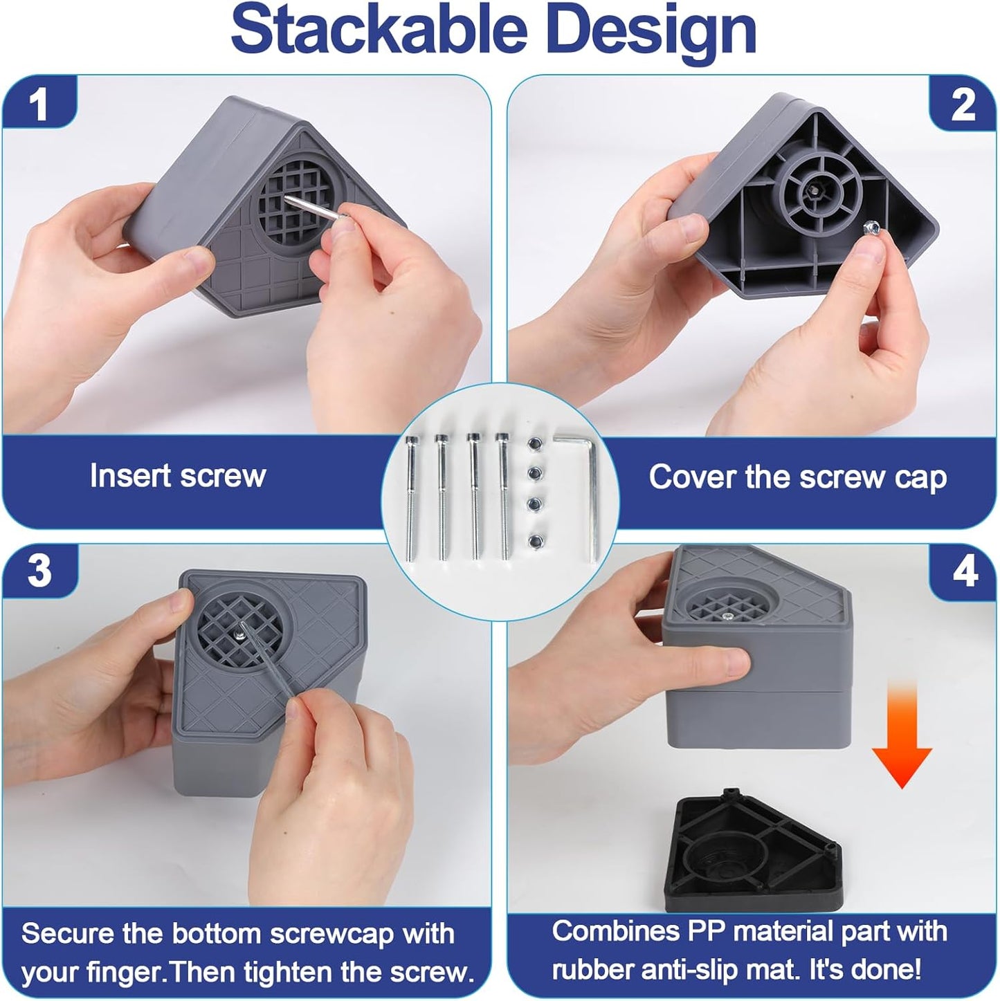 4Pcs Anti Vibration Pads for Washing Machine, Reduce Washer Dryer Moving | Washer and Dryer Pedestals,Prevents Noise Vibration Transfer, Antivibration Stabilizer Support Feet (Increase1.8in)