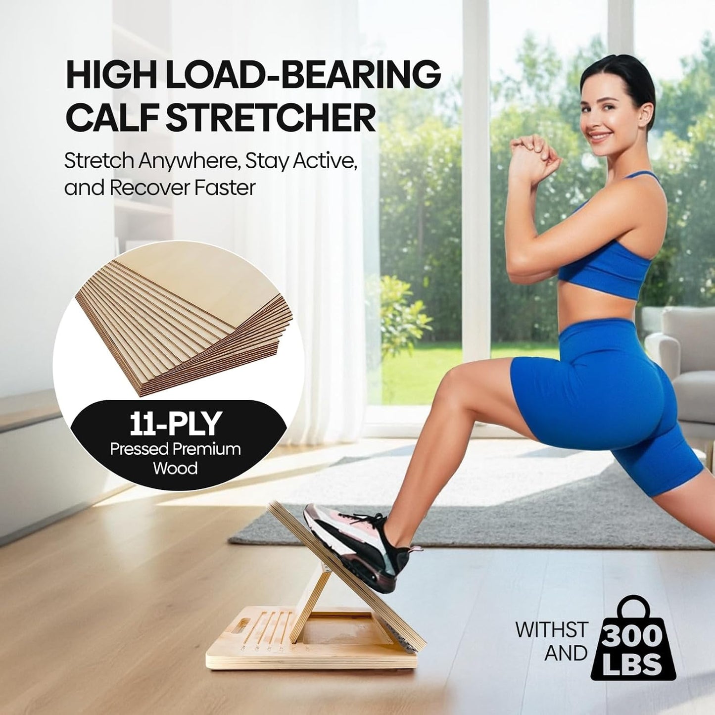 Wooden Slant Board for Calf Stretching - 6 Adjustable Angles, 400 Lbs Capacity Calf Stretcher Slant Board for Squats, Knees, Ankle, Leg, Heel & feet, Squat Wedge & Physical Therapy Equipment
