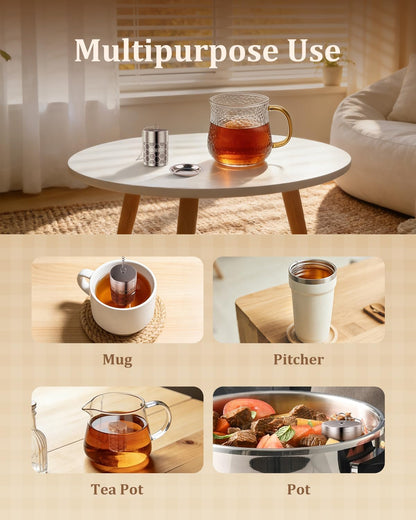 House Again Tea Infusers, Extra Fine Mesh Tea Strainers for Loose Tea, Updated Slim Threaded Lid & 304 Stainless Steel, Filter Bags Diffusers, Loose Leaf Tea Steeper for Brew Tea Spices & Seasonings