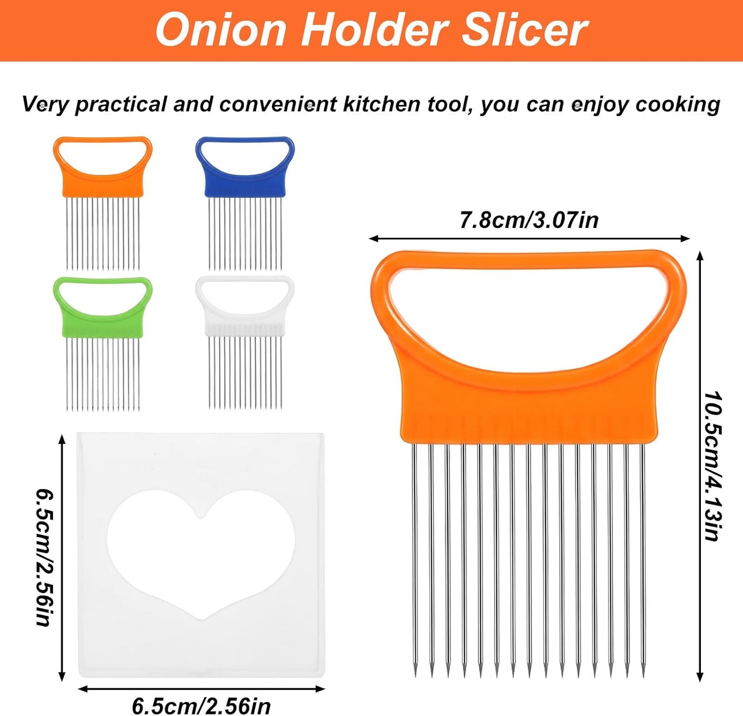 4Pcs Onion Slicer Holder, Onion Slicing Holder Cutter Tool | Stainless Steel Veg Cutter with Cover, Food Slicer Assistant Tool for Tomato Lemon Avocados Vegetables Fruit