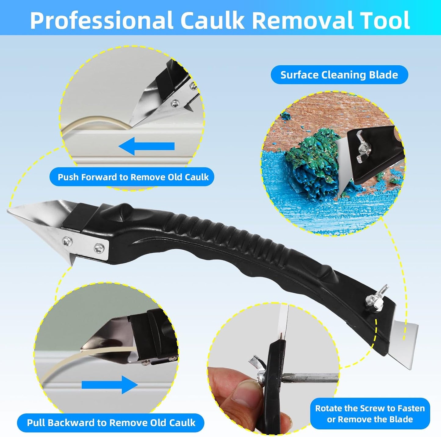 Caulk Tool Kit for Removal and Application Caulking Spatula Grout Stripper Tool Grout Remover Angle Carbide Scraper Caulking Tips Tool with Caulk Application Tool and Silicone Finishing Tools