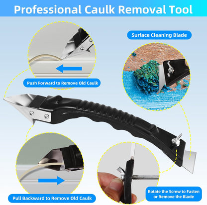 Caulk Tool Kit for Removal and Application Caulking Spatula Grout Stripper Tool Grout Remover Angle Carbide Scraper Caulking Tips Tool with Caulk Application Tool and Silicone Finishing Tools