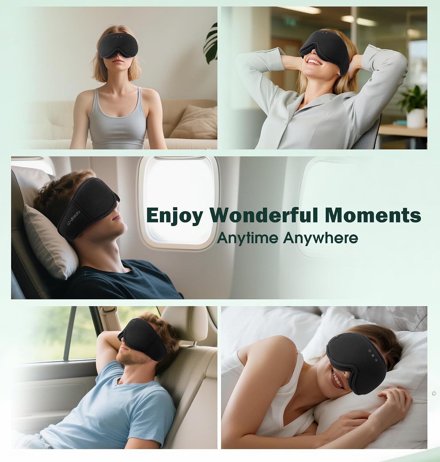 Sleep Mask with Headphones Bluetooth 5.4, LC-dolida Wireless Music Eye Mask for Sleeping Headphones with Soft Bamboo Cotton Cooling Breathable,Ultra-Thin Stereo Speaker for Side Sleepers-Khaki