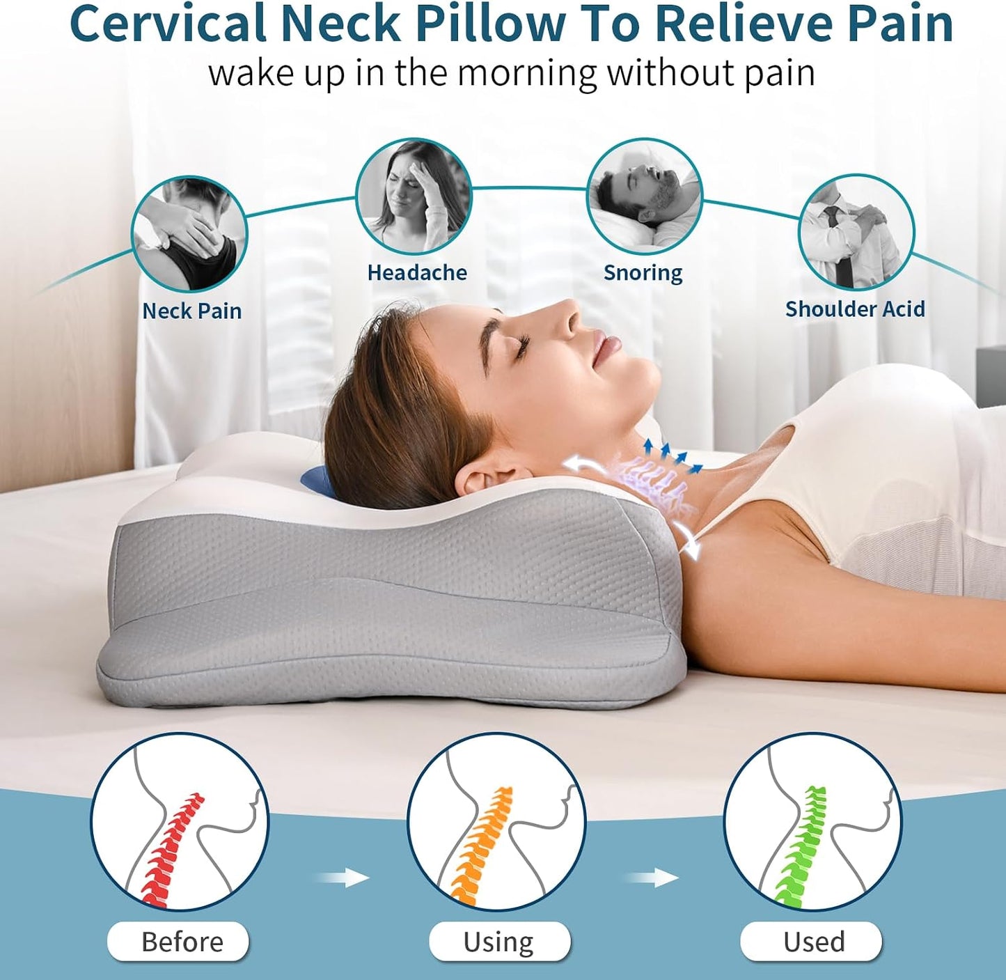 Cervical Neck Pillow for Pain Relief - Ergonomic Side Sleeper Pillow for Neck Support, Cooling Memory Foam Pillows, Contour Pillow Orthopedic Bed Pillow for Back Stomach Sleepers (Dark Grey)