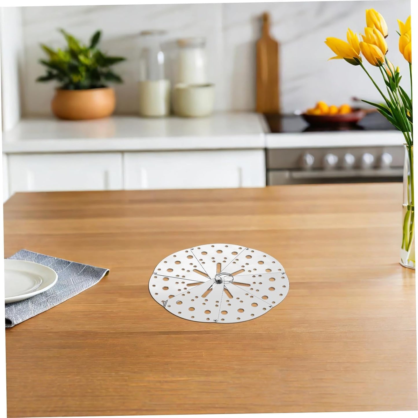 Toyvian Stainless Steel Adjustable Anti-spill Lid Cover, Multifunctional Overflow Stopper for Kitchen Pots, Household Boil-over Spill Prevention, Single Expandable Steam Rack