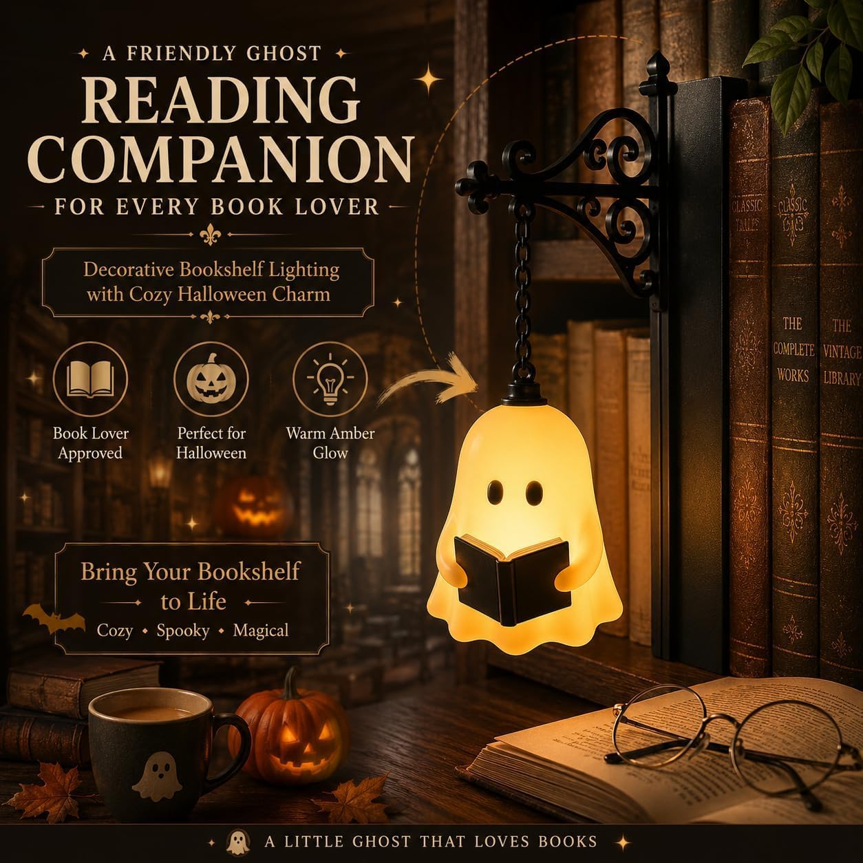 Library Lantern-Decorative Bookshelf Lighting, Mini Bookshelf Lamp Slides Between Books, Warm Amber LED Bookshelf Lights for Book Nook, Shelf Decor Gift for Book Lovers(Classic Lantern)