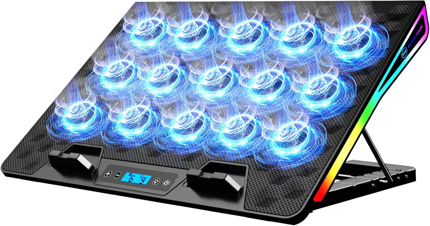 KeiBn Upgarde Laptop Cooling Pad, RGB Lights Laptop Cooler 6 Fans for 15.6-17.3 Inch Laptops, 7 Height Stands, 10 Modes Light, 2 USB Ports, Desk or Lap Use (A8,Blue)