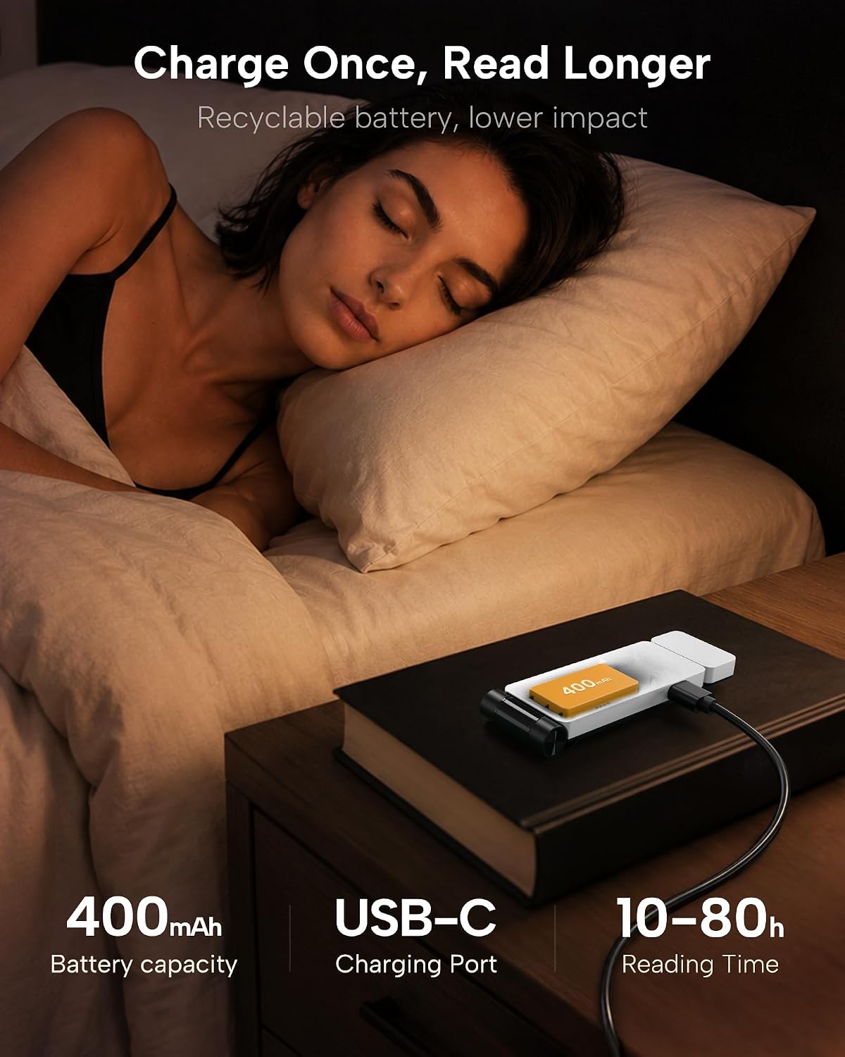 86lux Book Light, Rechargeable Clip-On LED Reading Light for Bed | 3 Color Temperatures with Stepless Dimming, Ultralight Bookmark Design for Book Lovers, Grey