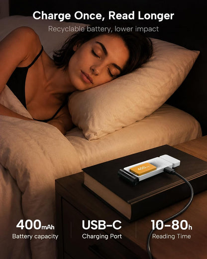 86lux Book Light, Rechargeable Clip-On LED Reading Light for Bed | 3 Color Temperatures with Stepless Dimming, Ultralight Bookmark Design for Book Lovers, Grey