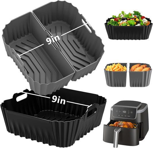 Air Fryer Silicone Liners Square for Chefman 8QT Air Fryer 3 Pack Reusable | Silicone Pot Baking Accessories for Instant, Nuwave, Gourmia and other 8QT to 10QT Large AirFryer, 2 In 1 Liners