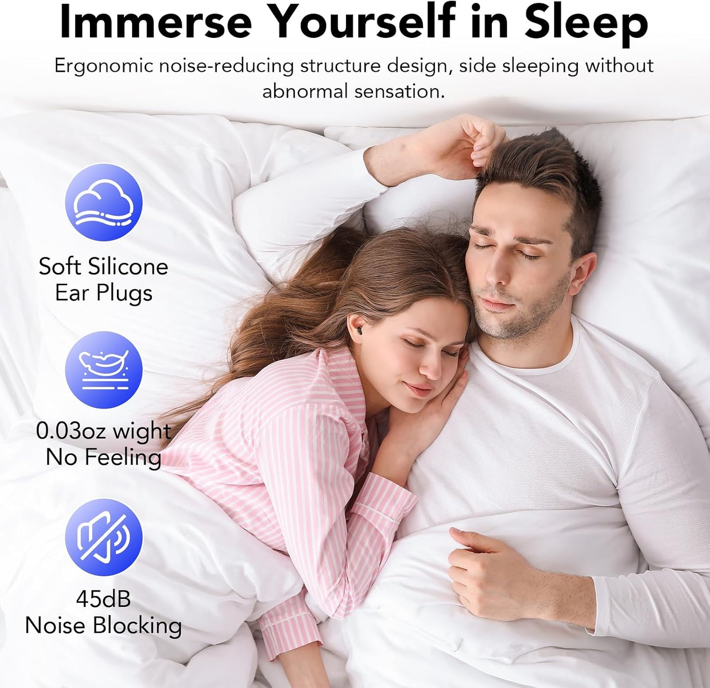 Ear Plugs for Sleeping Noise Cancelling, Ultra-Soft Silicone Ear Plugs for Sleep, 45dB Reusable Noise Cancelling Ear Plug Hearing Protection for Study/Work/Concert, EarPlugs with Case & 8 Eartips