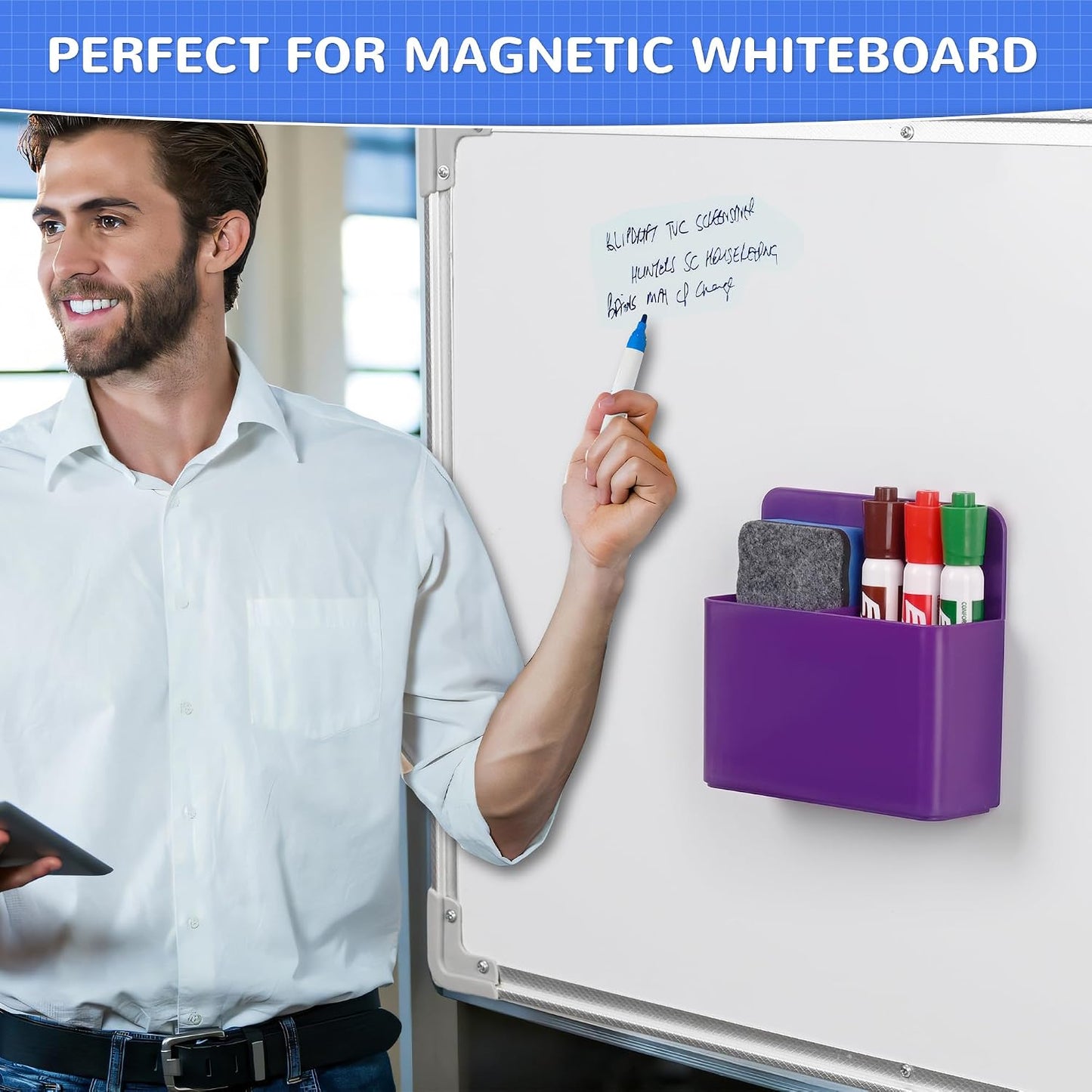 Magnetic Dry Erase Marker Holder - Multi-Surface Pen & Marker Holder for Fridge, Whiteboard, Locker - School, Office, Home - 1 Pack, Black