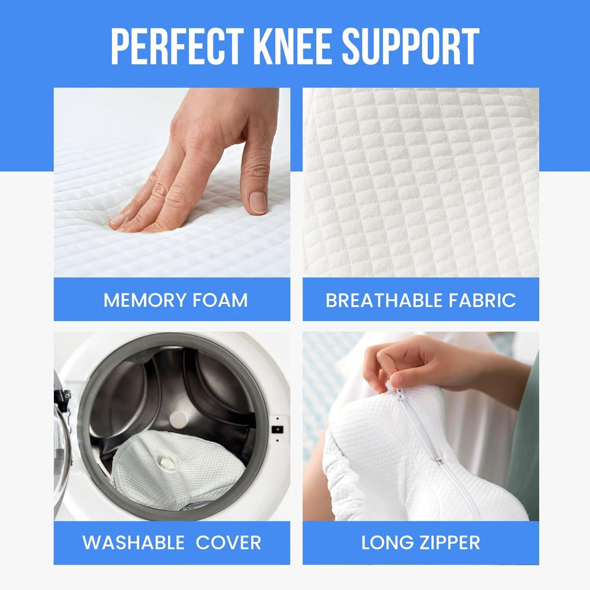 Memory Foam Knee Pillow for Side Sleepers Hip Pain with Adjustable Strap - Between Leg Pillow for Side Sleeping - Sciatica Pain Relief Support for Back, Knees, Joints, and Spine Alignment Cushion