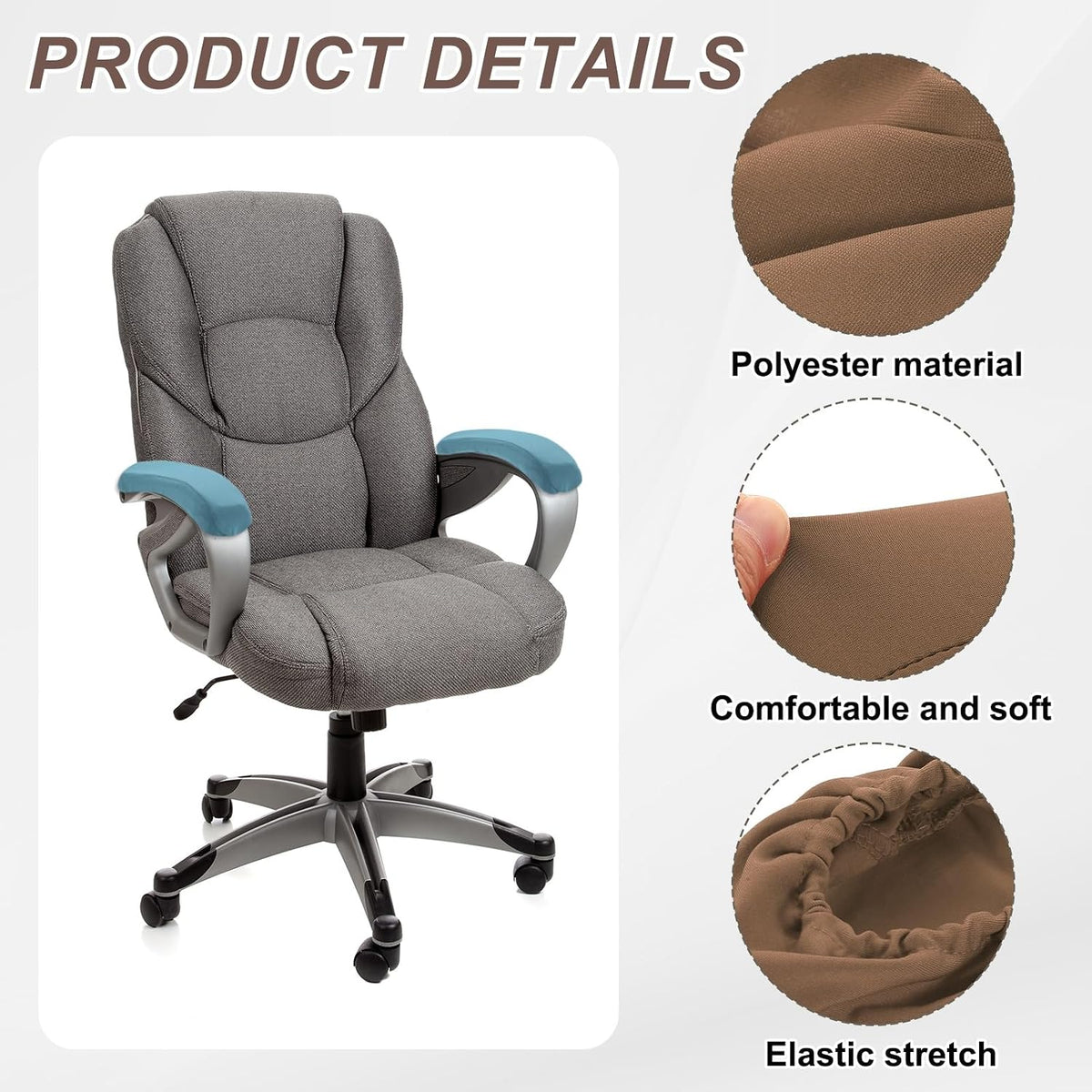 uxcell Chair Armrest Slipcovers Covers, 32 x 8cm Polyester Removable Seat Hand Rest Protector for Office Chairs Desk Chair(Dark Gray)